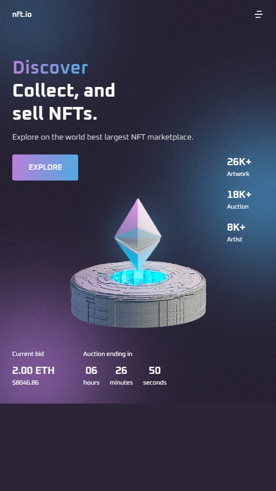 NFT.io Marketplace Mobile View